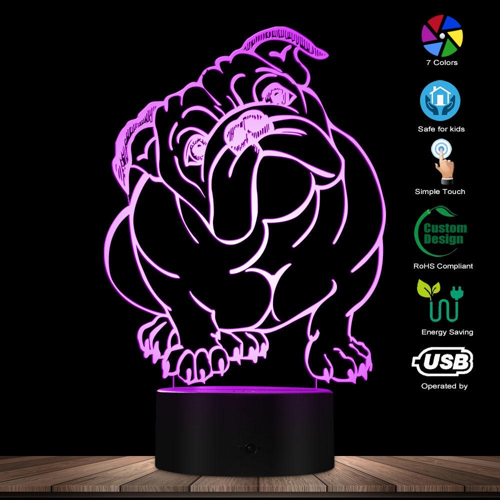 Hond Ras Engels Bulldog Colour Changing LED Acryl Licht Britse Bulldog USB Decoratieve Verlichting 3D Optische illusie Lamp