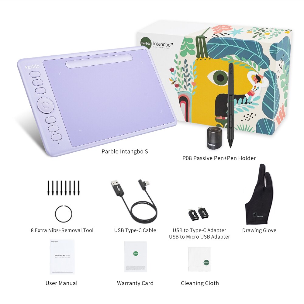 Parblo Intangbo(S) Graphic Draw Tablet Support Android Phone Digital Handwriting Pen Tablet Tilt Function Battery-Free Stylus