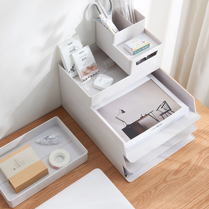 Kontorartikler multifunktionel desktop stationery organizer overlejret  a4 papirholder fil opbevaringsboks