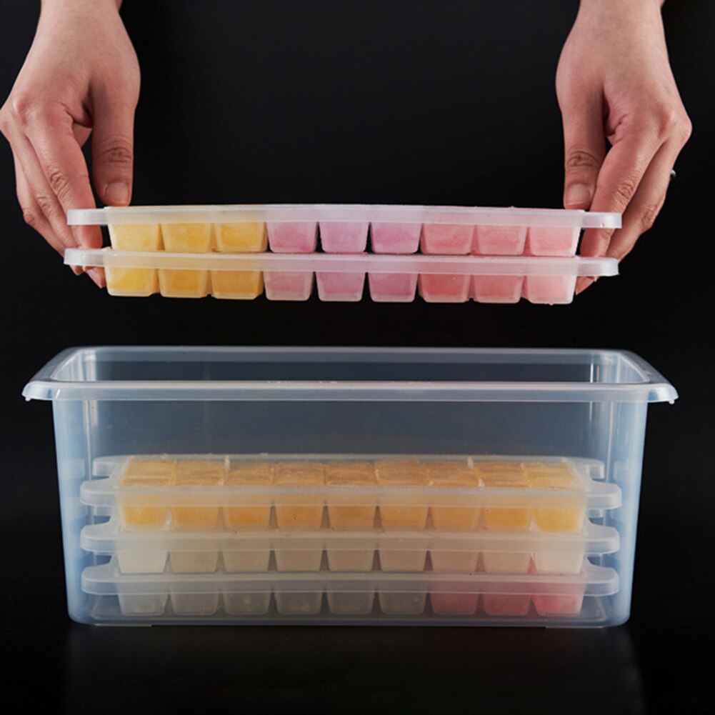 1/2/4-Layer Kitchen Bar Ice Cube Maker Tray Holder Mold Container Box with Lid Food Grade Safe Ice Cube Mold freezing food trays