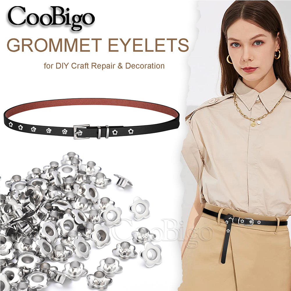100 Uds. Ojales de Metal con flores para tela, ropa, costura, zapatos, cinturón, gorra, bolsa, álbum de recortes, cuero, accesorios DIY, agujero de 5mm