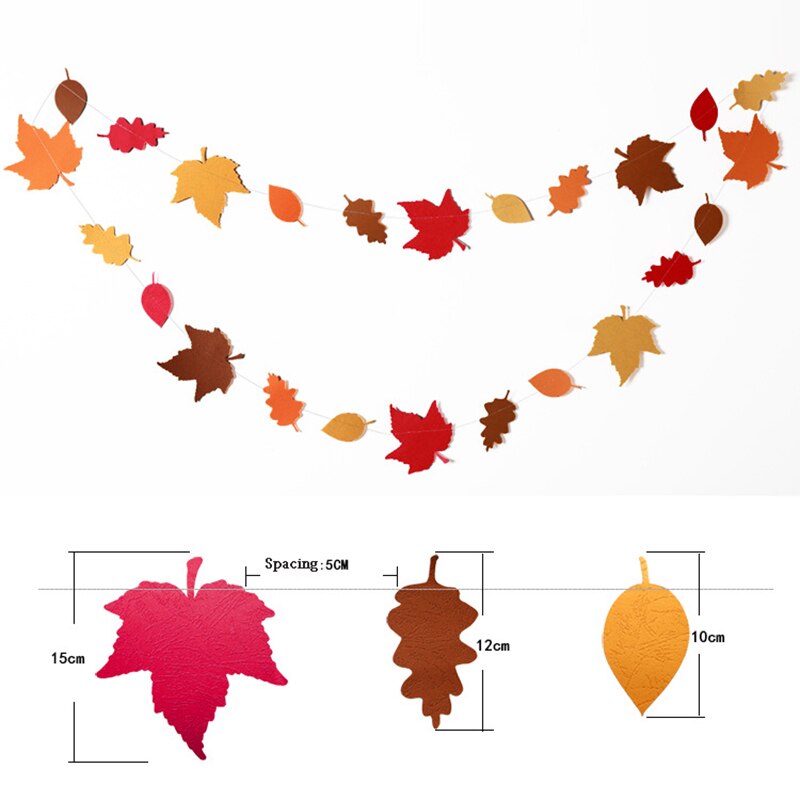 4m høstblader lønnkrans thanksgiving dekorasjoner flagg banner papir sirkel string krans vegg peis dekor: B