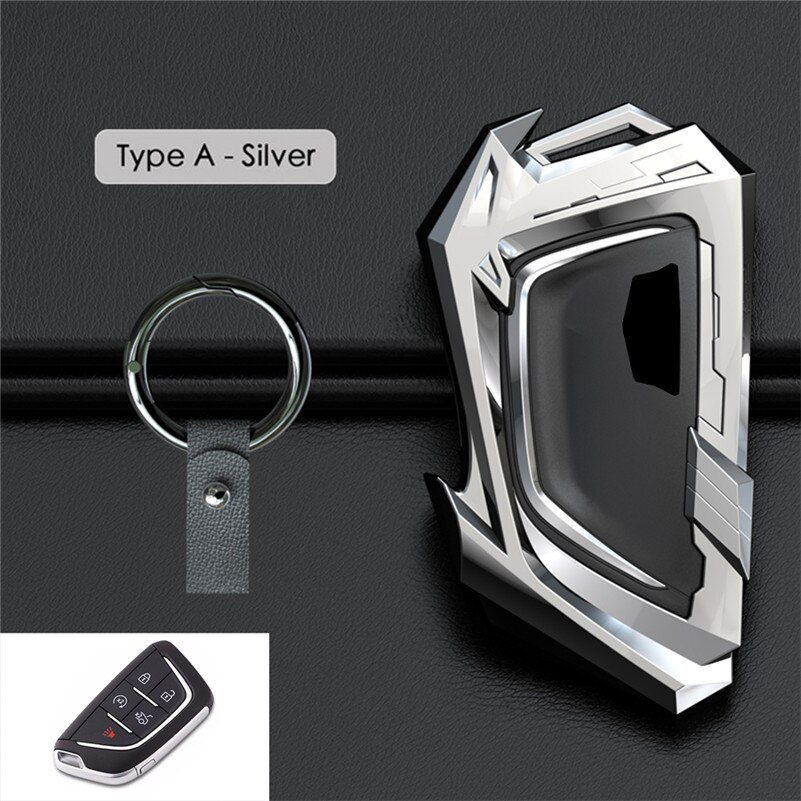 Zinklegering bil fjärrnyckel fodral nyckelfri kåpa hållare väska nyckelring för cadillac  ct5 5 knappar smart nyckel bil styling: Silver a