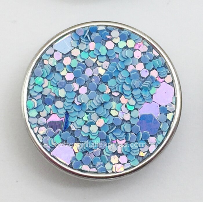 Schitterende glitter zeemeermin veelkleurige koperen armband met 20mm drukknopen, doe-het-zelf armband  mf7767: Hemelsblauw