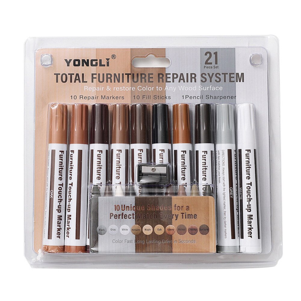 21 Pcs Furniture Repair Pen Crayons Floor Pen Scratch Filler Paint Remover for Wooden Cabinet Floor Table Chairs Markers Pens
