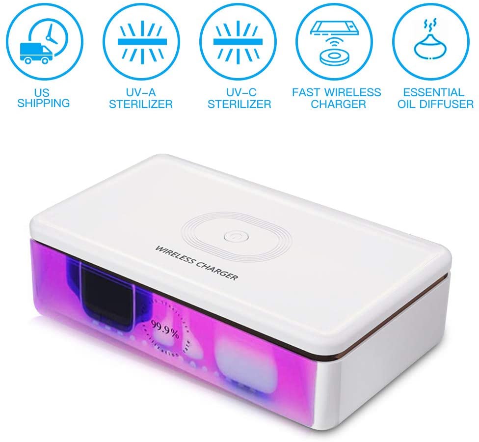 Mobiele Telefoon Sanitizer Draagbare Uv Telefoon Sterilisator Met Snelle Draadloze Oplader UV-C Licht Sanitzier Doos Voor Ios Android Smartphone