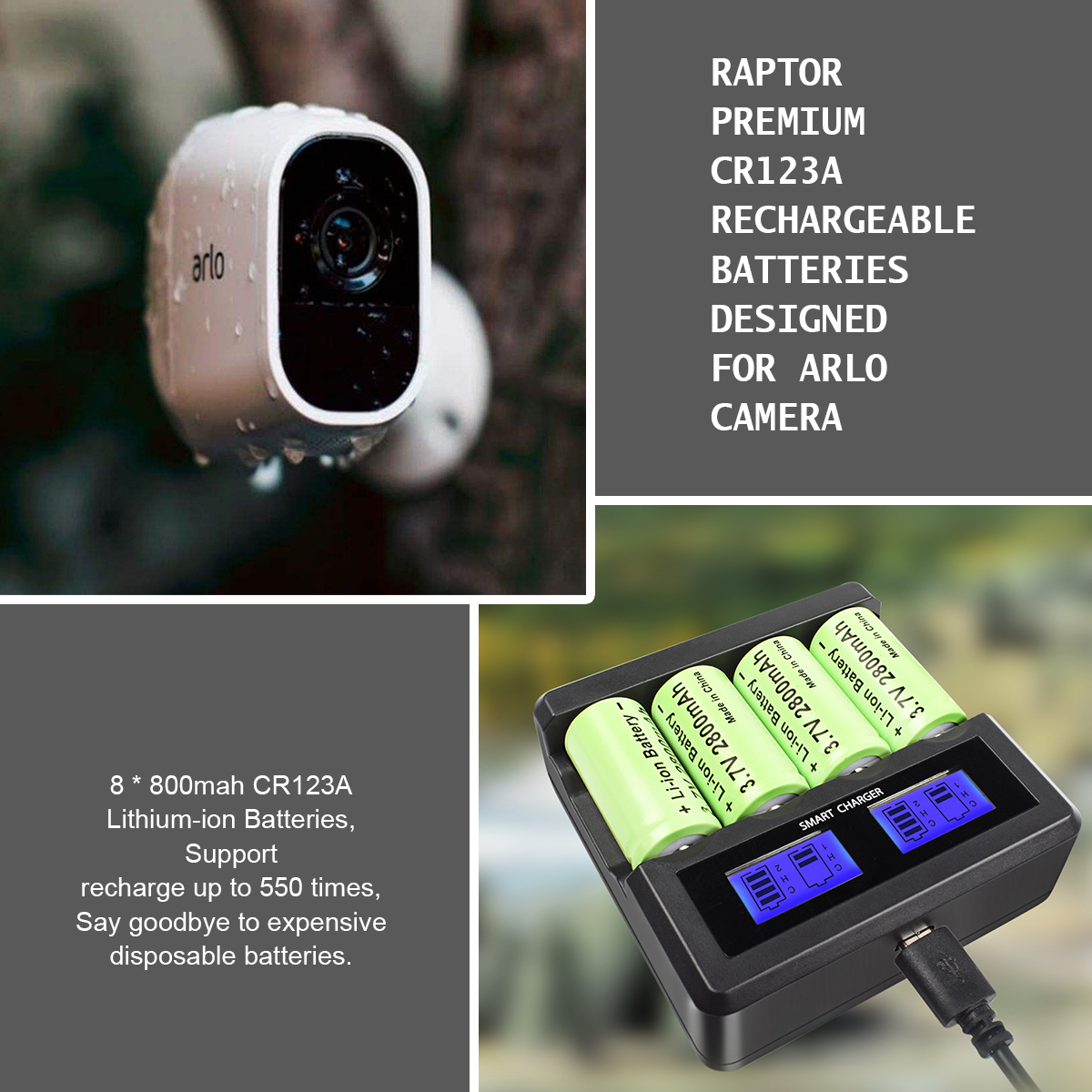 2800 mAh wiederaufladbare 3,7 V Li-Ion 16340 CR123A CR123 Akku + LCD-Ladegerät für Arlo-Überwachungskamera für Taschenlampen-Akku