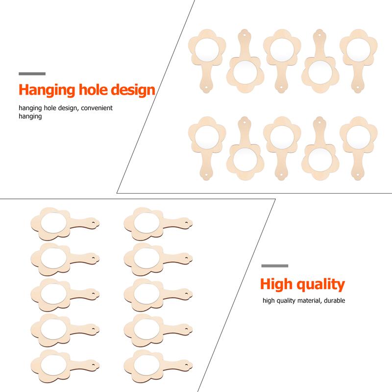 10Pcs DIY Wooden Mirror Unfinished Handheld Mirror Makeup Mirror DIY Materials