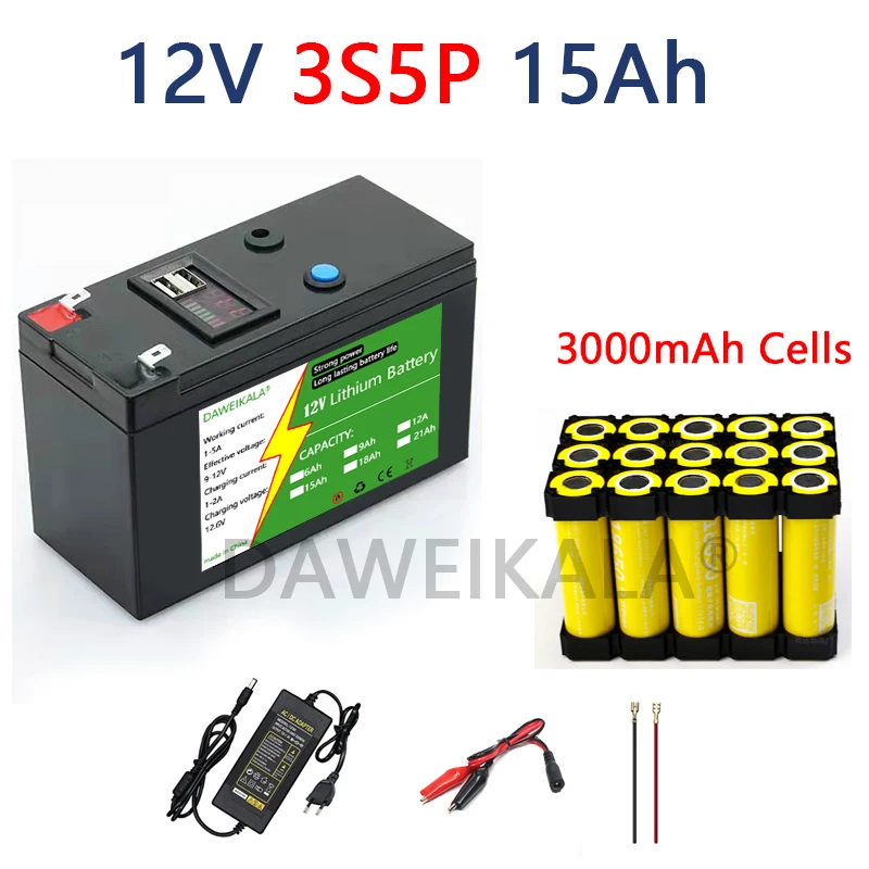 12V 21Ah 18650 Lithium Battery Pack 3S7P Rechargeable Battery for Solar Energy Electric Vehicle Battery 12.6v 3A Charger: Pink