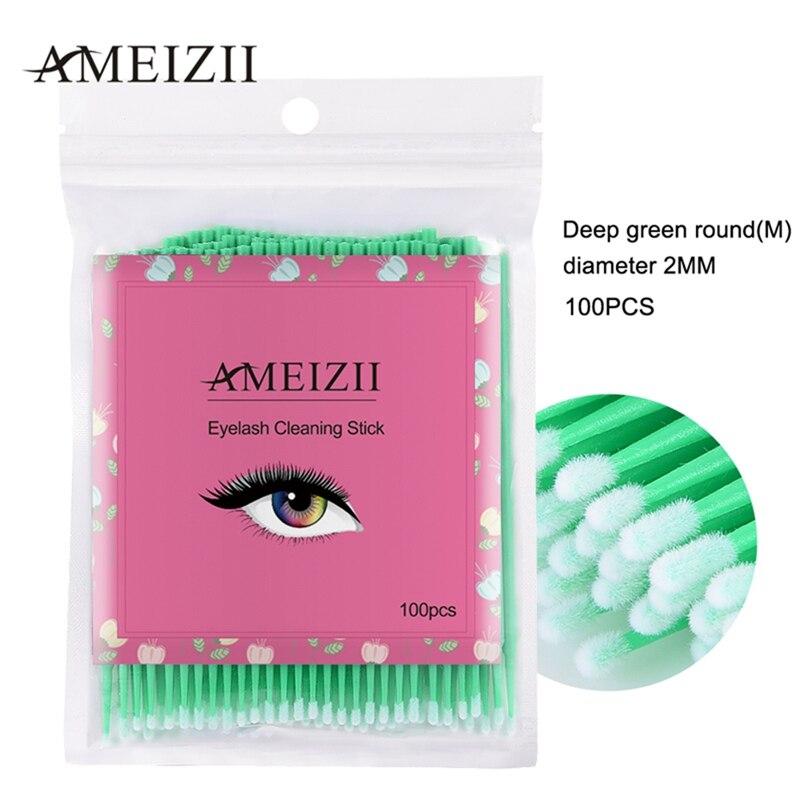 100 Pcs Wegwerp Wattenstaafje Dental Mircro Brush Mascara Wands Wimpers Cosmetische Wattenstaafjes Applicator Borstels: 04 Green M