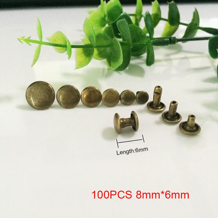 100 Pcs / Set Diameter 6x8MM Bronze Buttons Screw Round Head Double Sided Studs Nail Rivets Leather Craft Hardware Accessories: 100 pcs 8x6mm