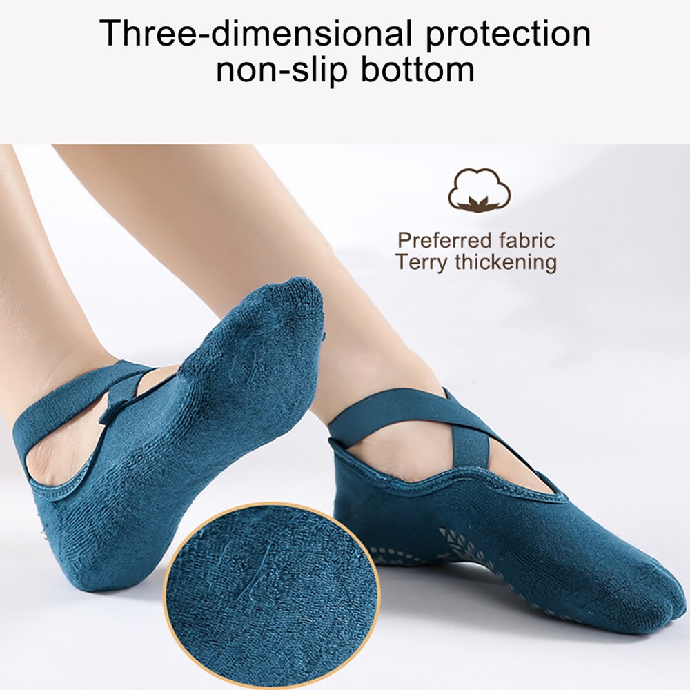 1 paar yoga-socken für damen, gekreuzt, dick bedruckt, atmungsaktiv, rutschfest, fingersocken, geeignet für indoor-fitness, pilates, sport und andere aktivitäten