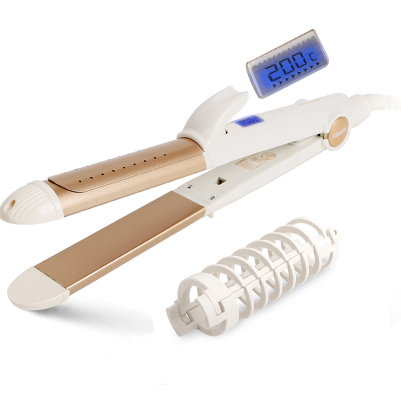 RIWA Curler Hair Straightener 2 In 1 Styler Curling Iron Wet and Dry Curling Tongs For Hair RB-950: LCD Display