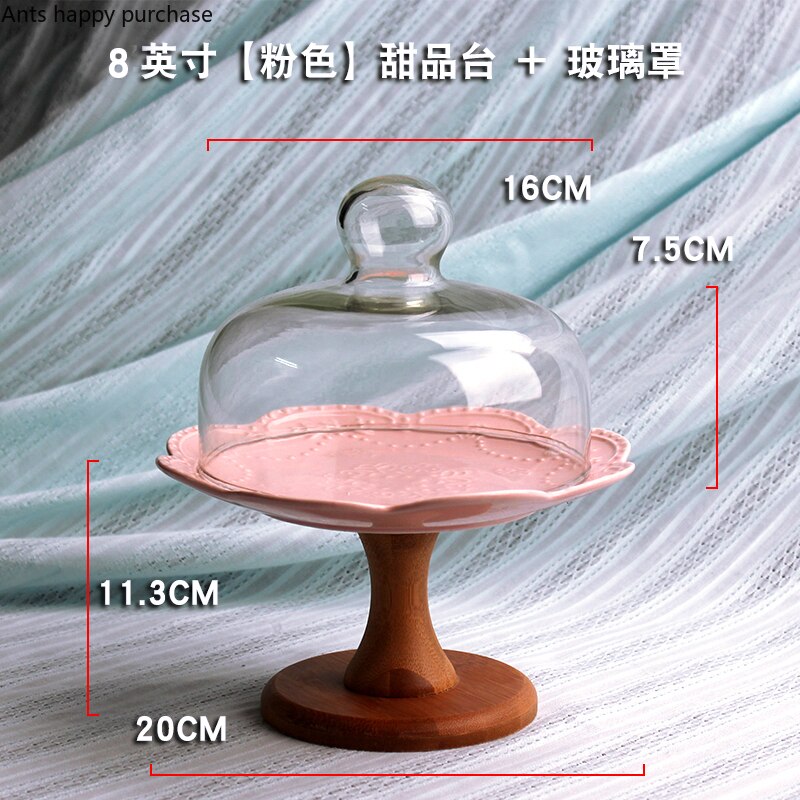 Ceramics Fruit Tray Living Room Snack Tray with Lid Glass Cover European High Plate Cake Stand Exhibition Hall Dessert Rack