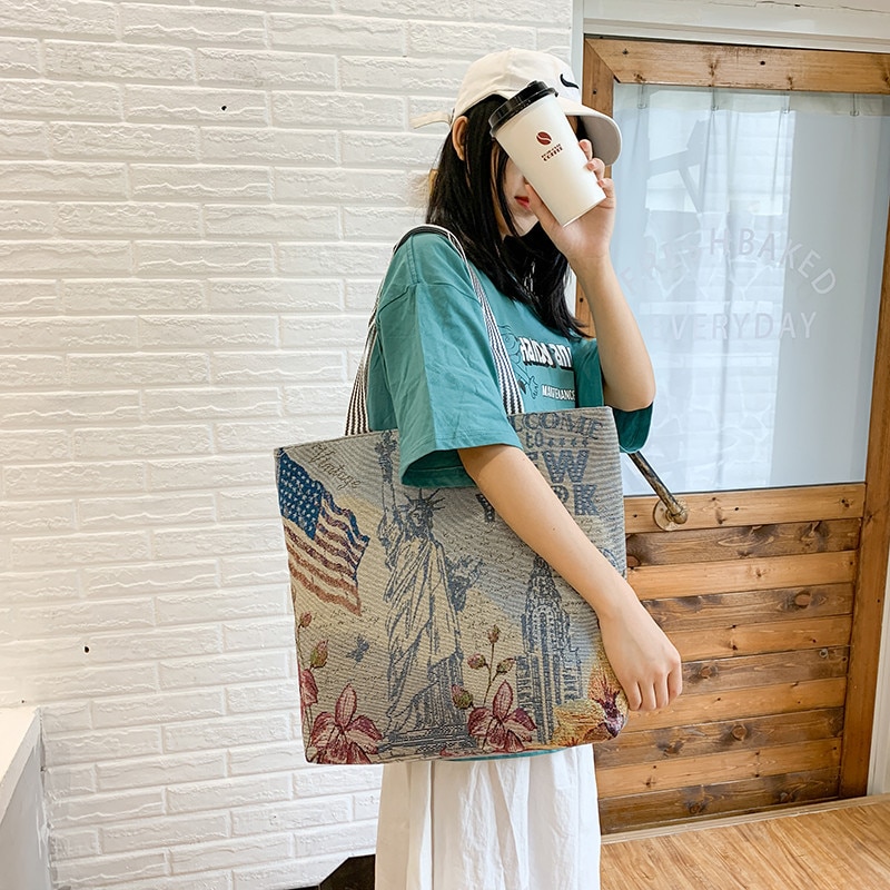 Vrouwen Grote Capaciteit Canvas Tas Mode Cartoon Kitten Katoenen Doek Schoudertas Eco Handtas Tote Herbruikbare Grocery Shopper Tassen