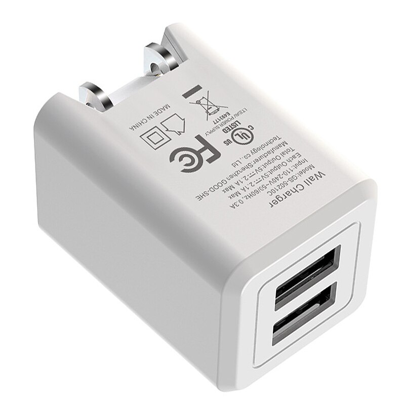 2.1A Dual USB Charger, Folding Foot Dual Port Charger, Portable Power Adapter Wall Charger with Foldable Plug(US Plug)