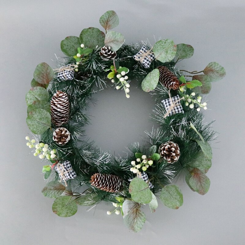 Artificial Christmas Pine Wreath With Decorative Box Pinecone Berries For Front Door Wall Window Home Decoration