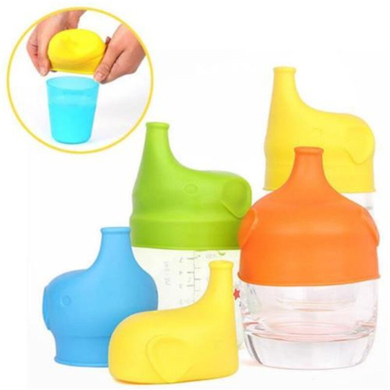 Enfant bouteille étendoir eau bébé tasse couvre débordant tasse éléphant Image sécurité Silicone couleur unie bébé soins