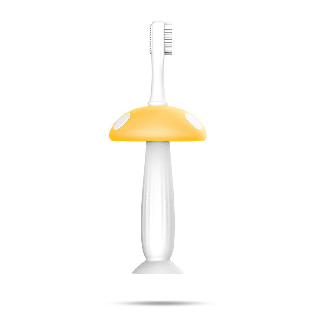 Cepillo de dientes de silicona de grado alimenticio para bebé, antigolondrina para chico s, cepillos dentales de entrenamiento, forma de seta bonita, cuidado Dental para chico #30: Amarillo