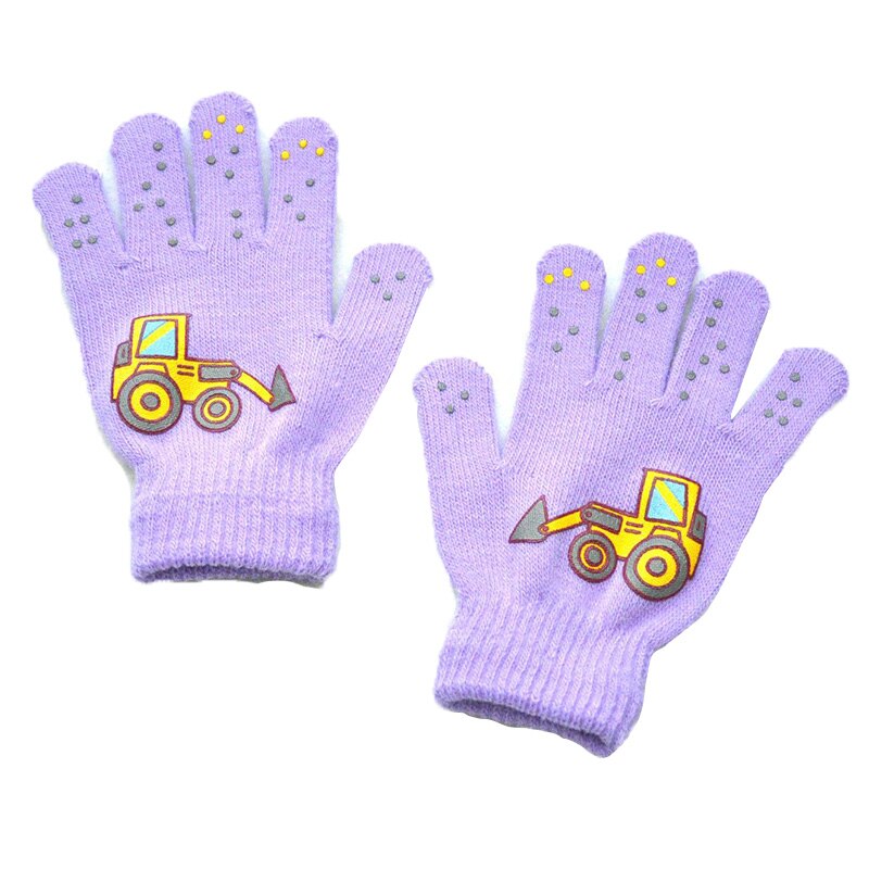 Winter Warm Gloves for Children 6-12years 6colors Thickened Kids Baby Mittens Outdoor Sports Small Construction Vehicle Pattern: 4