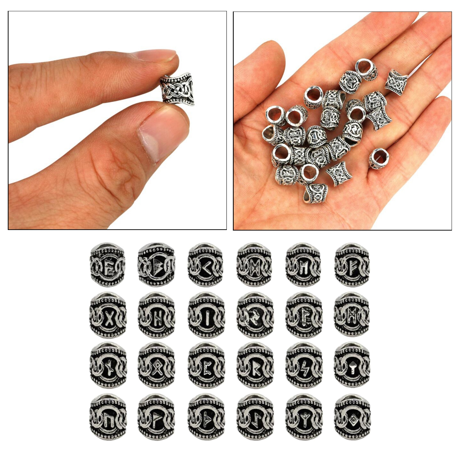 Viking Runa-Juego de bobinas de cuentas para Barba, anillos nórdicos para pelo, peldaños y barbas, 24 piezas