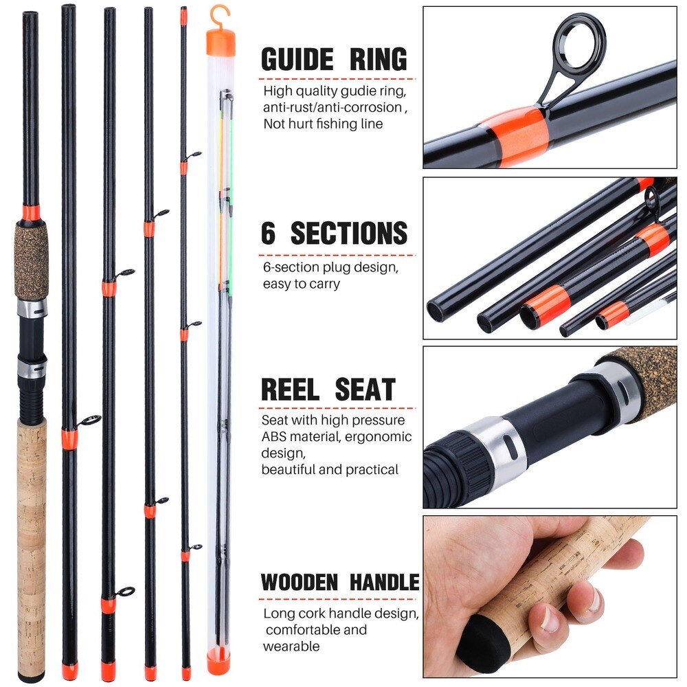 Sougayilang Feeder Fishing Rod Lengthened Handle 6 Sections Fishing Rod L M H Power Carbon Fiber Travel Rod Fishing Tackle