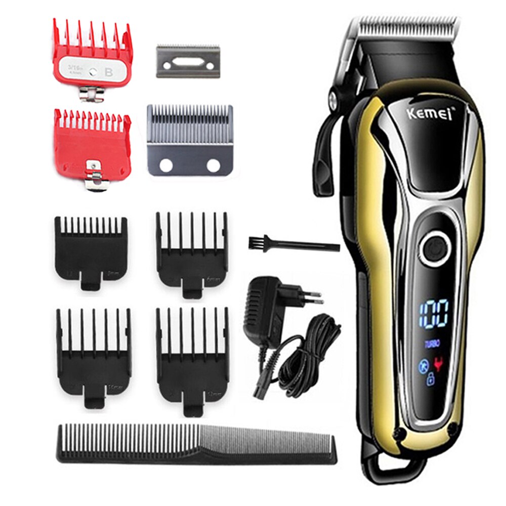 Kemei Tondeuse Professionele Tondeuse In Tondeuse Voor Mannen Elektrische Trimmers Lcd Display Machine Kapper Haar Snijder 5: 6combs 1head