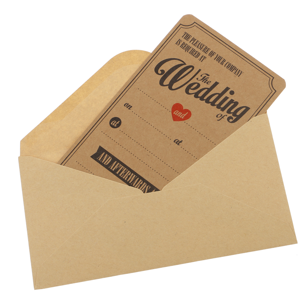 Pack 50pcs Kraft Brown Vintage Rustic Wedding Invitations Cards &amp; Envelopes