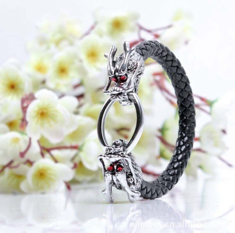 Leather Tibetan Silver Men Bracelet Titanium Men Retro Accessories Variety Dragon Bracelet Men Jewelry