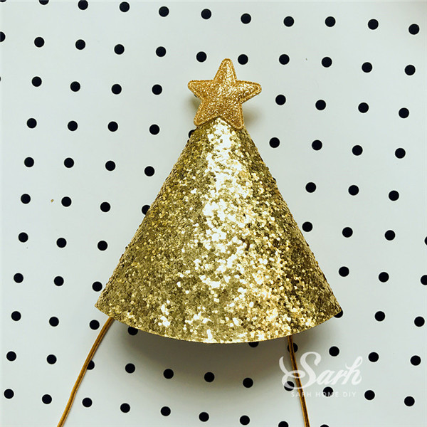 5 sztuk Bling złoty mini czapka urodzinowa z kolorowa gwiazda dziecko dziecko Cupcake wykaszarki ciasto dekoracje urodziny uroczy prezent: Złota