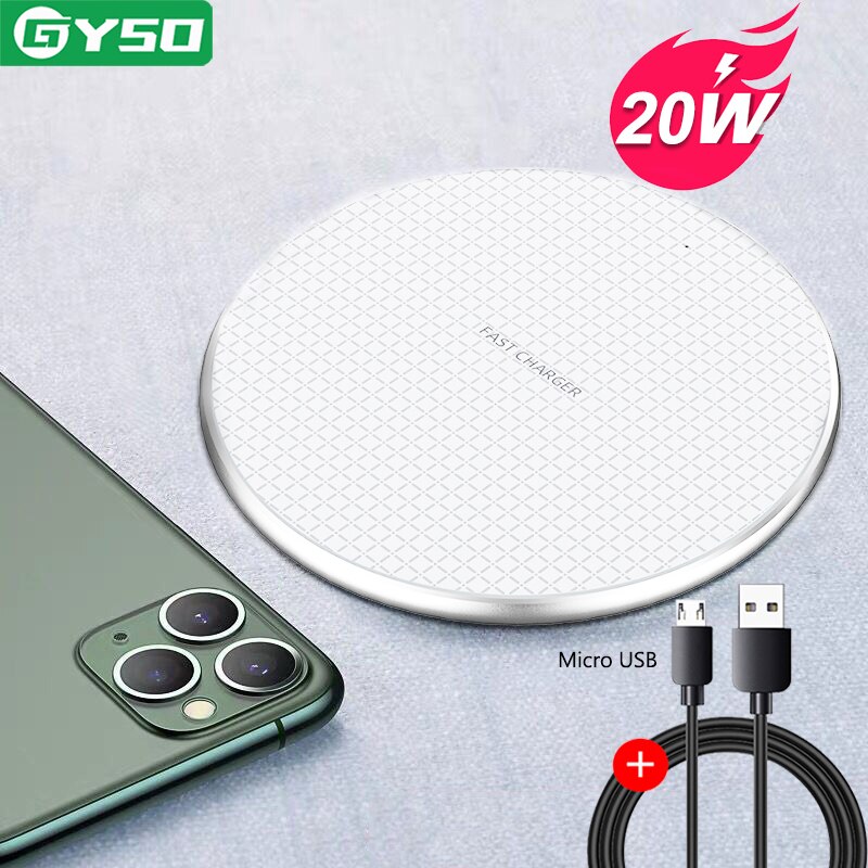 GYSO-cargador inalámbrico rápido para iPhone, Samsung, Huawei y Xiaomi, 20W, Qi: 20W White