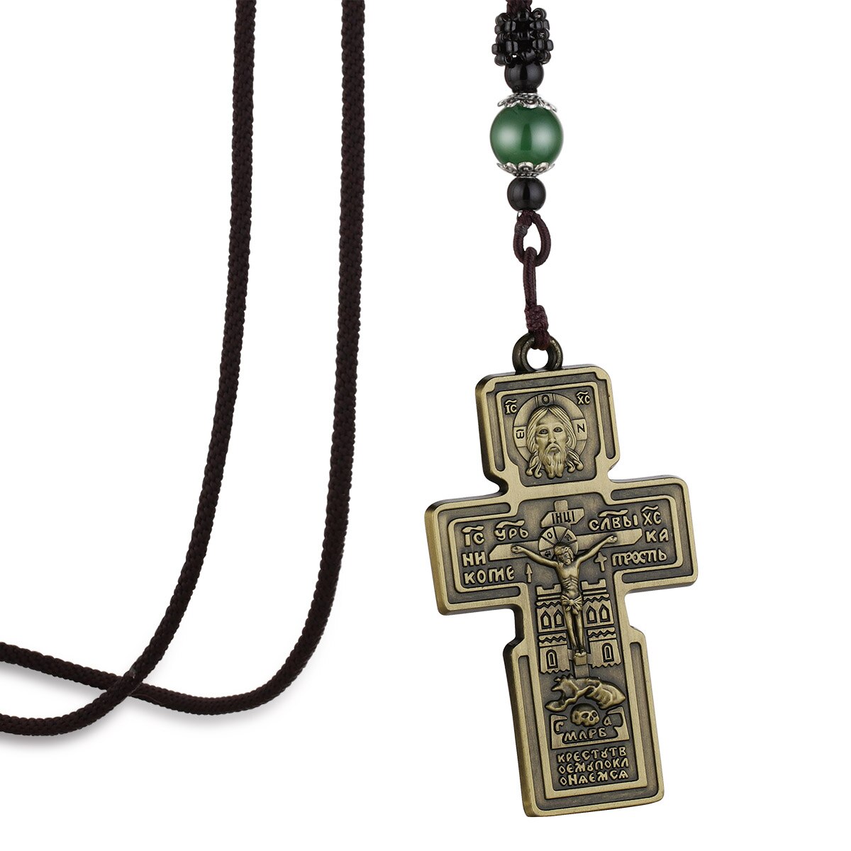 Orthodoxe Jezus Christus Kruis Hanger Kruisbeeld Pantocrator Christelijke Ketting Voor Mannen Gevlochten Touw Ketting Kerk Bid Sieraden