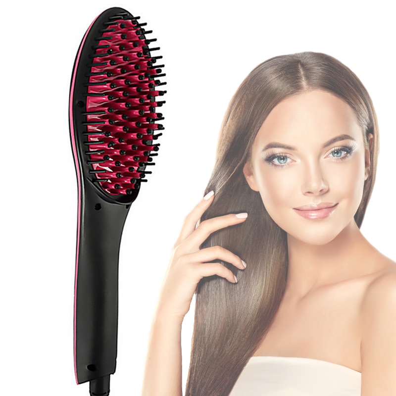 Céramique cheveux lisseur brosse cheveux électrique peigne fer plat numérique chauffage antistatique cheveux brosse chaude outil de coiffure