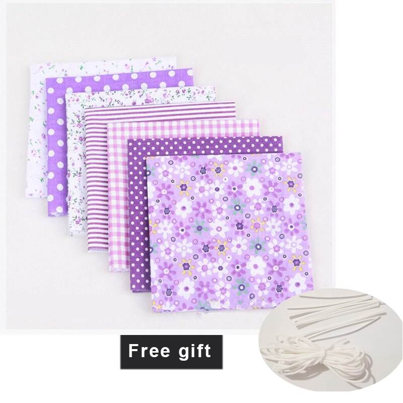 7pcs/lot Patchwork DIY Sewing Mixed Style Floral Print Cotton Fabric Cloth Crafts Bundle Sewing Material 25x25cm: purple