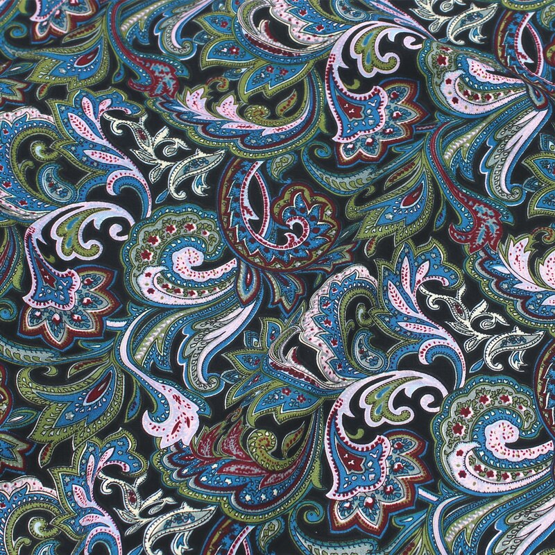 Wide 58" 100% Cotton Poplin Pteris Printed Fabric Scarf Garment Shirt Material By the Half-Yard