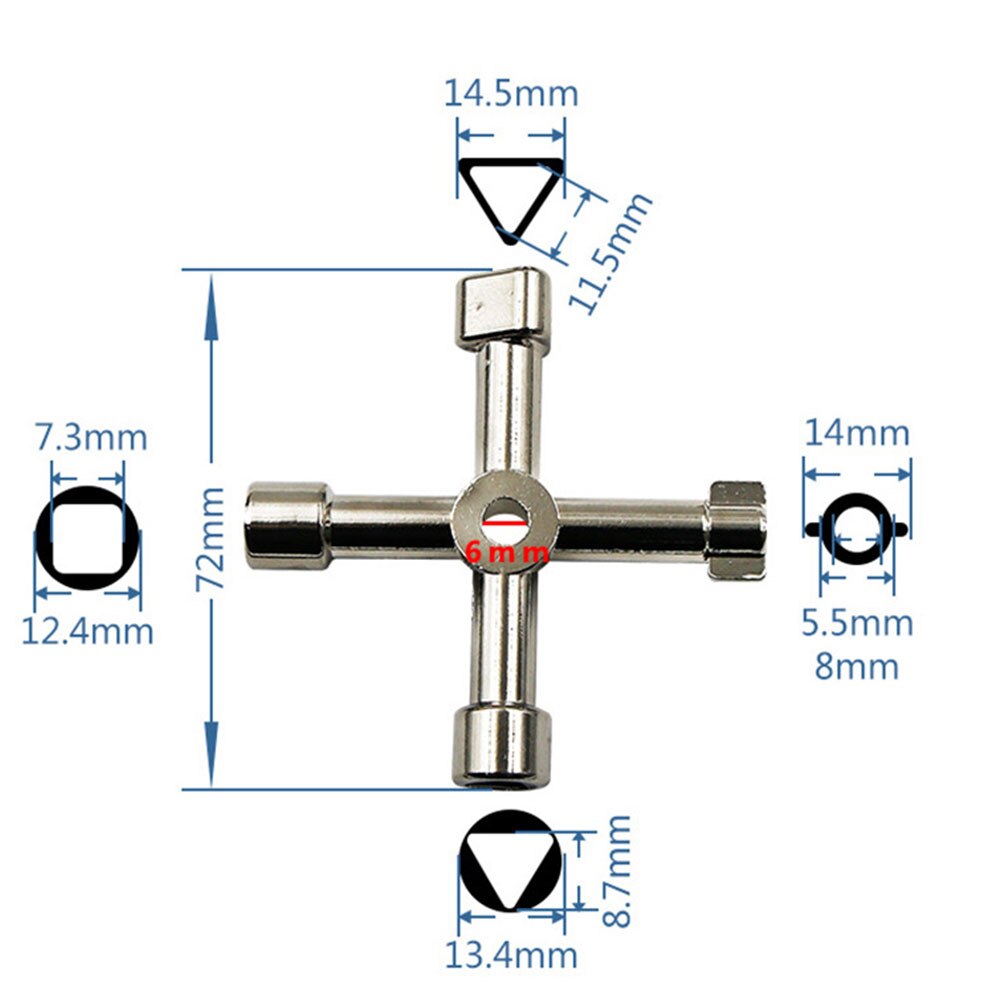 Multifonction 4 voies clé triangulaire clé universelle plombier clés triangulaires pour gaz compteur électrique radiateur purger armoire: A round hole