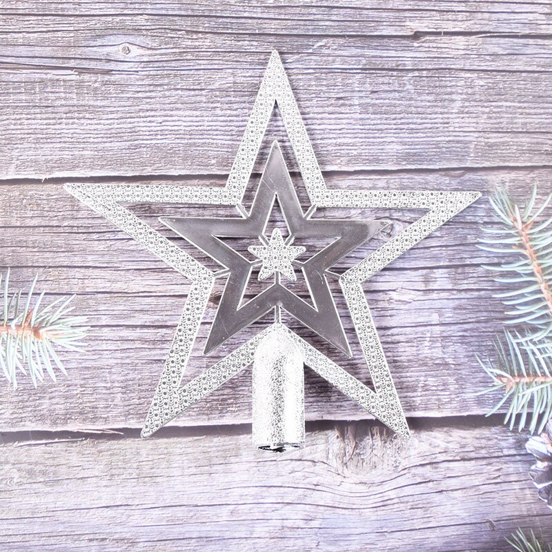 1pc Gold Silver Red Star Christmas Tree Top Star 3D Five-point Star Christmas Home Table Topper Xmas Decoration Merry Christmas