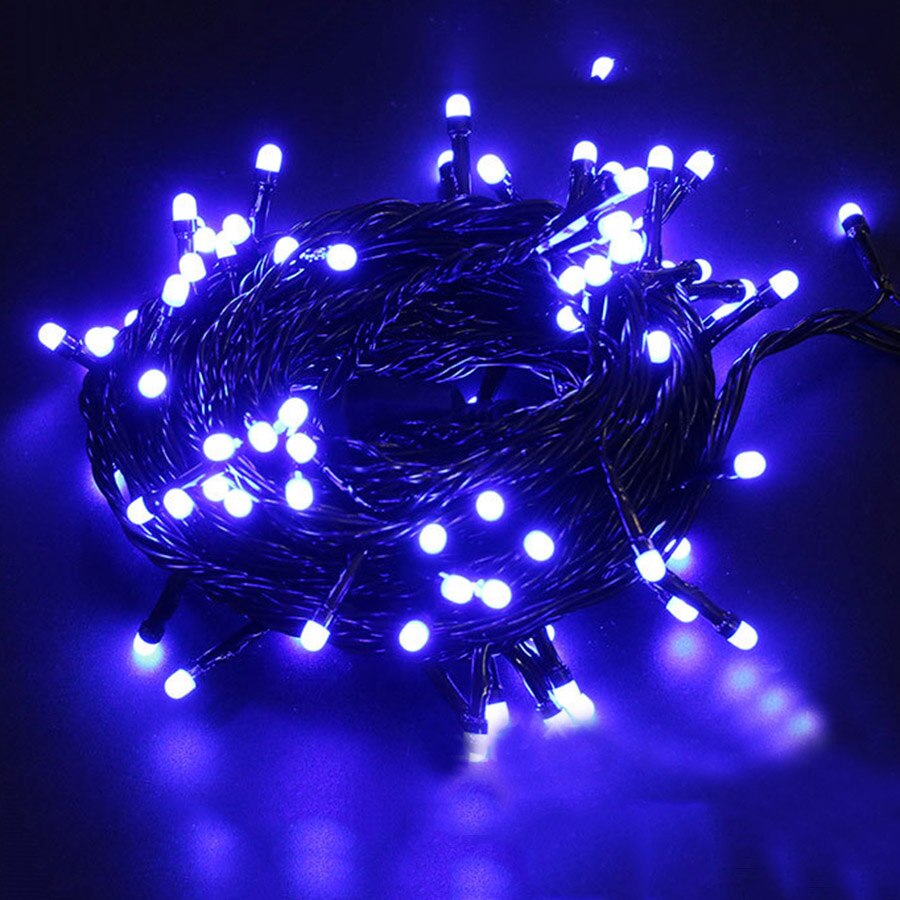 Thrisdr Black Wire Outdoor christmas Lights Led String Fairy Light 100M 50M 8M Christmas fairy light Party Garland light: Blue / 100M 500LEDS / 220V EU UK AU Plug