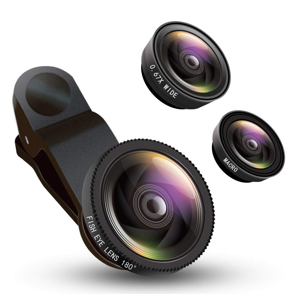 Ascromy 3-in-1 Phone Camera Lenses Wide Angle Macro Fish Eye Lentes For iPhone 6 7 8 X XR Samsung Smartphone lens on the phone