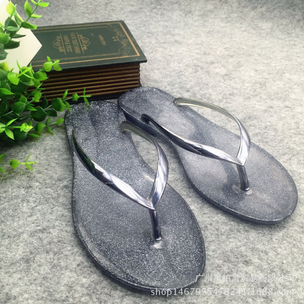 women flip flop sandals Open Toe jelly shoes dry quickly beach summer thong slippers silver clear neutral comfortable