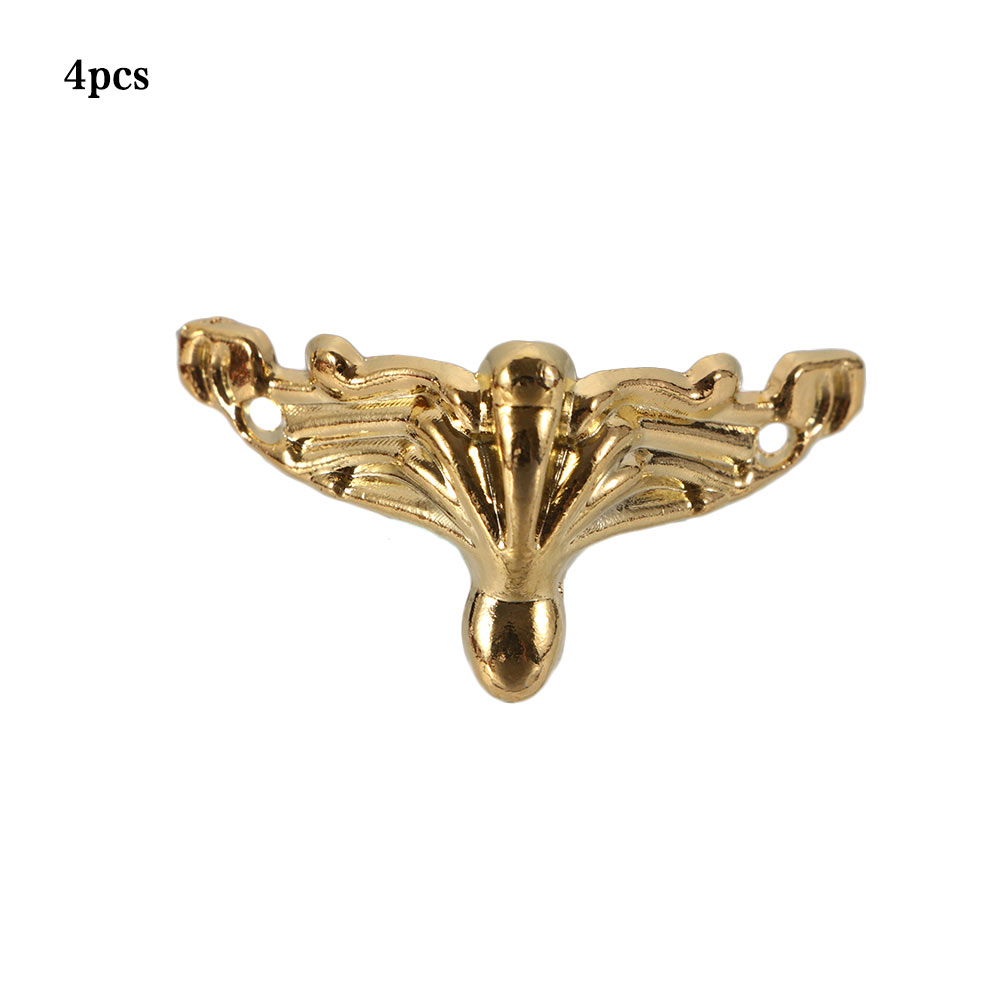 4PCS Antique Corner Protector Bronze Jewelry Chest Box Wooden Case Decorative Feet Leg Metal Corner Bracket Hardware: gold-A