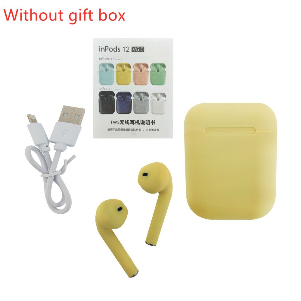 i12 Tws Wireless Headphones Bluetooth 5.0 Earphone Matte Macaron Earbuds Handsfree With Mic Charging Box Headset for all phones: 3049-L-1