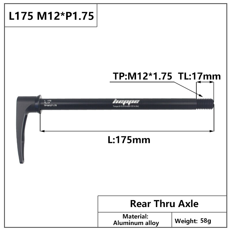 HEPPE – axe de fourche avant et arrière pour vtt, 12x100, 12x110, 12x142, 12x148, dégagement rapide, M12xP1.0/P1.75: L175 M12x1.75
