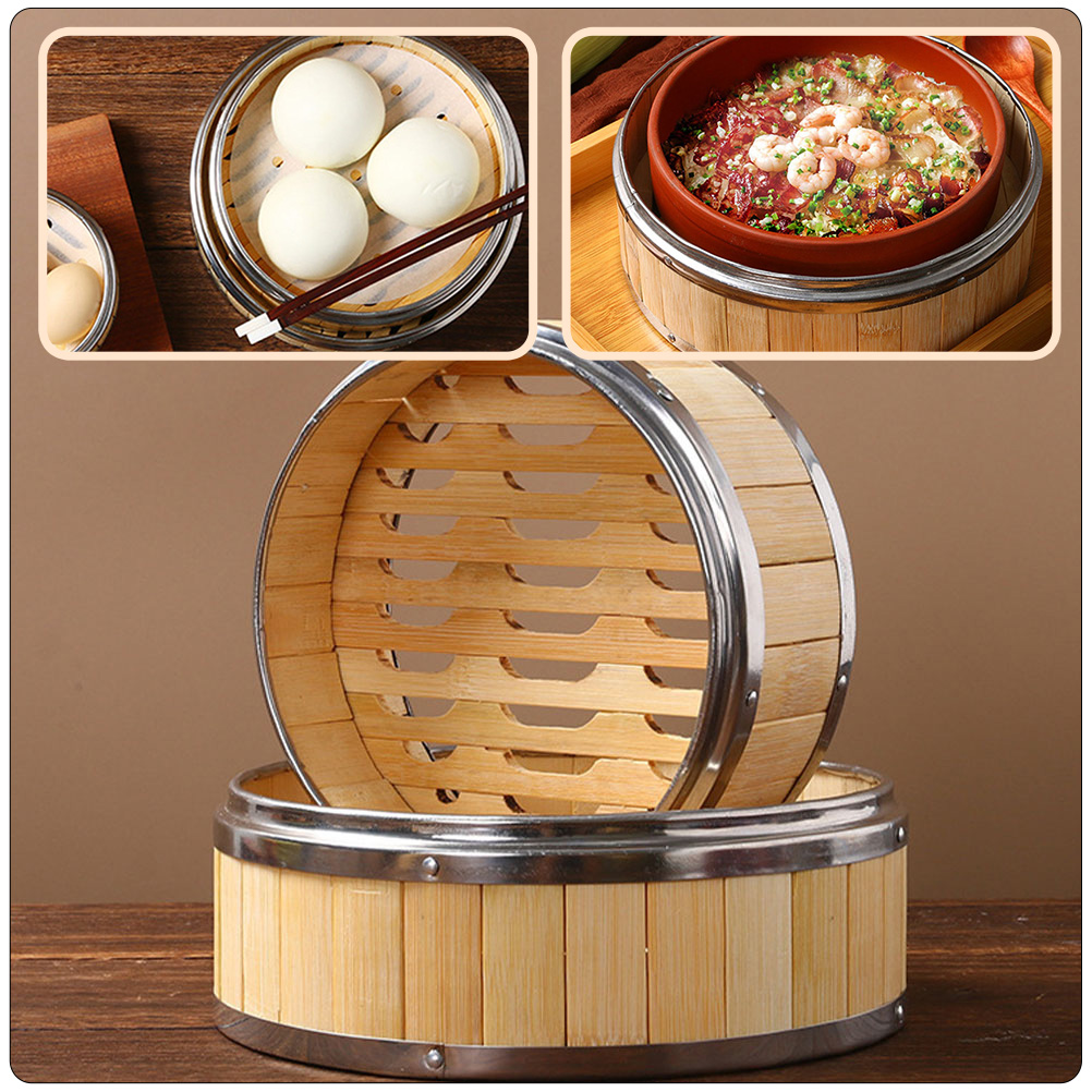1 Set Chinese Bamboo Steamer Kitchen Food Steamer Buns Cooking Tool (Random Lid)