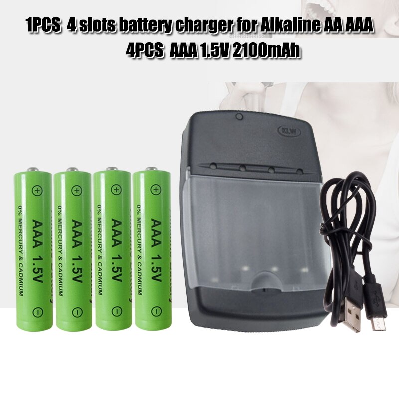 AAA 1.5V Alkaline Rechargeable battery 2100mah + super quick 4 cheenl AA/AAA charger can charge alkaline battery: 4 AAA 1PCS charge