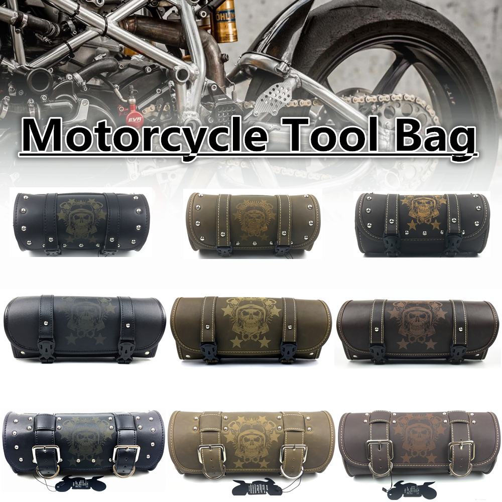 2022 neue Motorrad Gabel Tasche Leder Cruiser Werkzeug Rolle Barrel Tasche Gabel Barrel Form Lenker Schwarz Satteltaschen Lagerung
