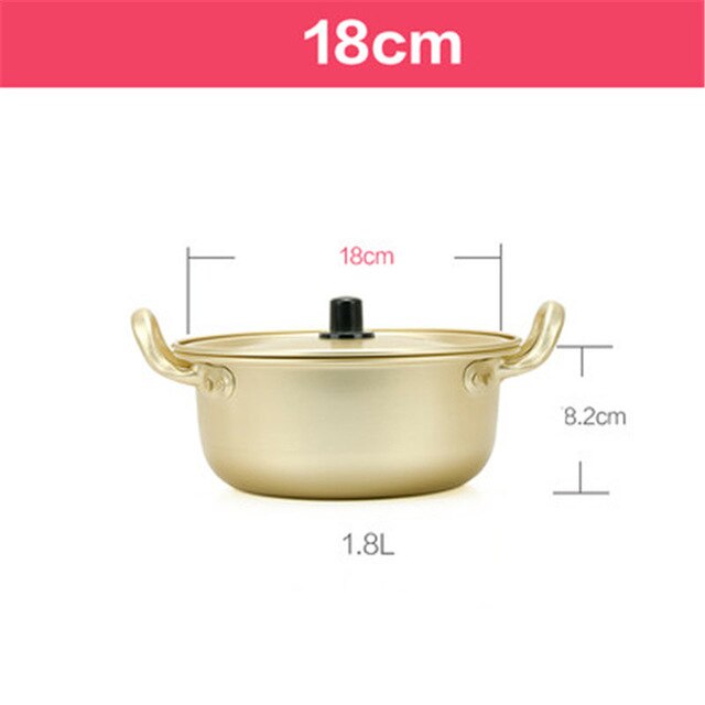 Ramen-olla de cocina de aluminio, tetera dorada con recubrimiento oxidado para Fideos, hacer sopa, huevo, utensilios de cocina de estilo coreano: 18cm