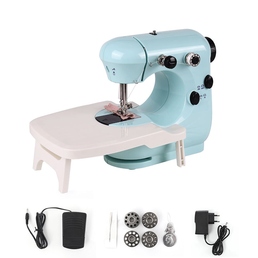 Sewing Machine Mini Portable Household Small With Night Light Pedal Electric Set Multifunctional Handicraft Repair Beginner Blue