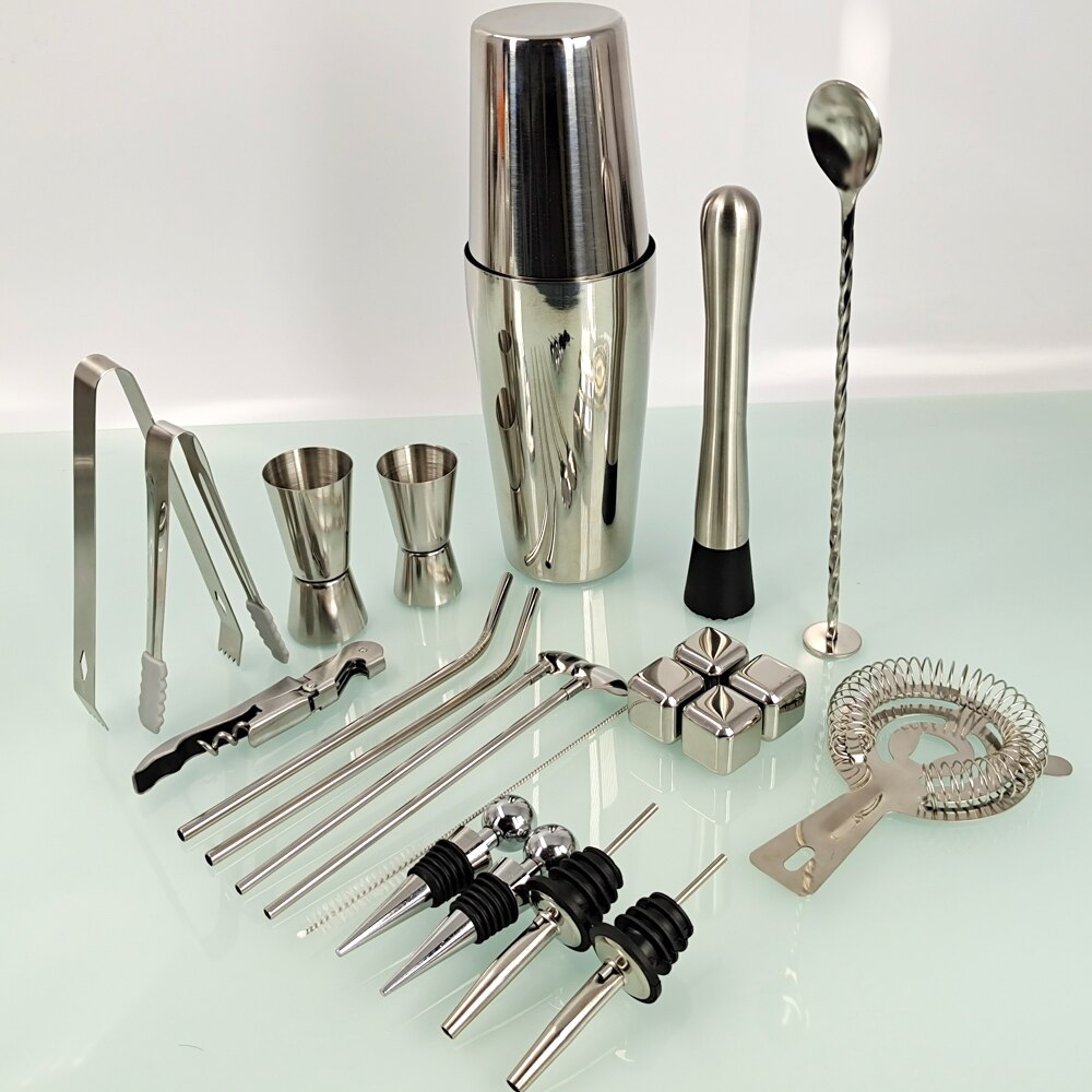 22-Piece Bartender Kit Cocktail Shaker Boston Set Home DIY Suit for Mixed Drinks Martini Stainless Steel