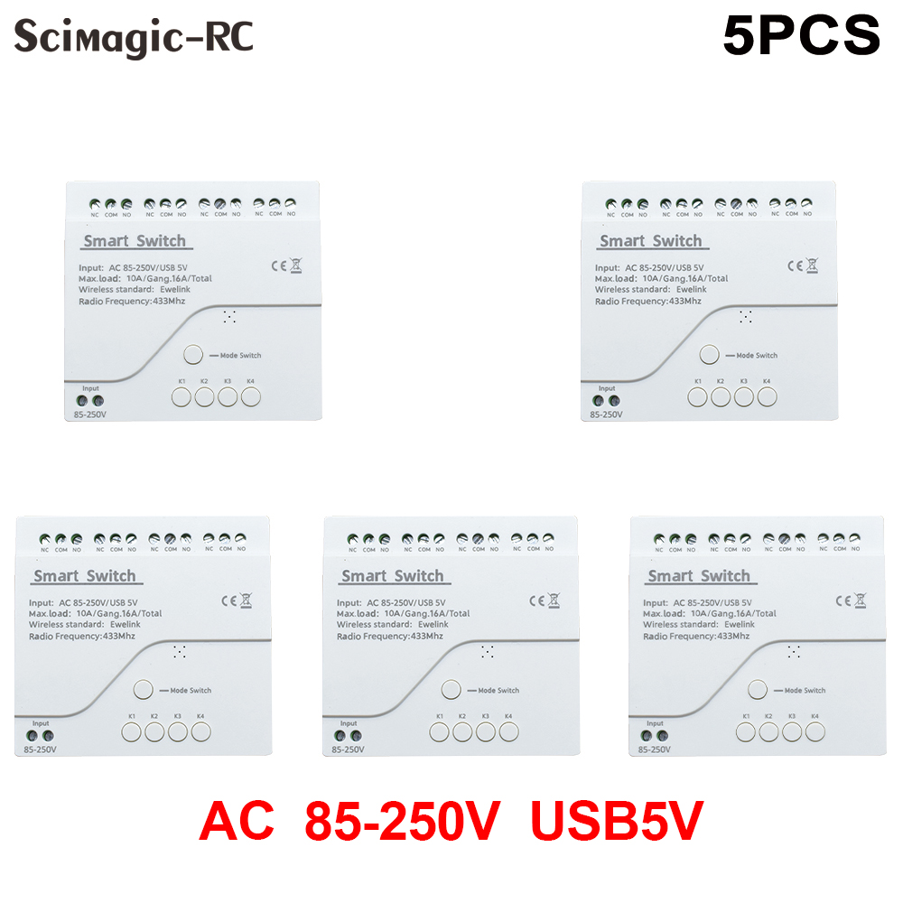 Módulo de interruptor Wifi inteligente eWeLink de 4 canales, 12V, 24V, 7-32V, 220V, 85V-250V, 10A, relé de 4 canales, funciona con Alexa y Google Home